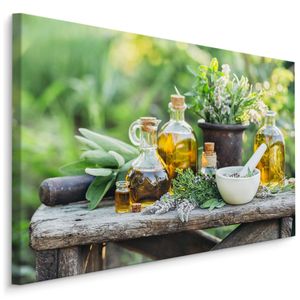Fabelhafte Canvas LEINWAND BILDER 100x70 cm XXL Kunstdruck Natur Kräuter Öl Garten