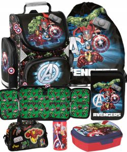 6tlg AVENGERS Schulranzen set Ranzen Schulrucksack rucksack Federtasche Sportbeutel Trinkflasche Brotdose Reisetasche MARVEL HULK IRON MAN fur jungen