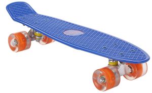 Amigo skateboard - Komplette Mini Cruiser - Skateboard für Kinder und Erwachsene - mit Led Leuchtrollen und ABEC-7 Kugellager - 55 x 15 cm - Blau