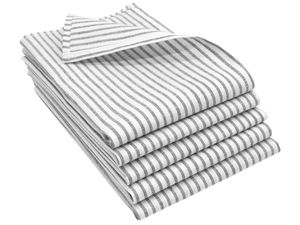 5er-Set Geschirrtücher Halbleinen, 50x70 cm, grau weiß gestreift