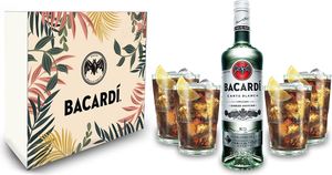 Bacardi Geschenkset - Bacardi Carta Blanca Rum 0,7l 700ml (37,5% Vol) + 4er KUNSTSTOFF Gläser - Longdrink - [Enthält Sulfite]