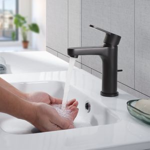 Schwarz  Waschtischarmatur  Einhebelmischer  Messingkörper Badarmatur Wasserhahn fürs Bad Waschbecken Armatur mit Ablauf