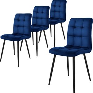 ML-Design 4er Set Esszimmerstuhl mit Rückenlehne, Dunkelblau, aus Samt