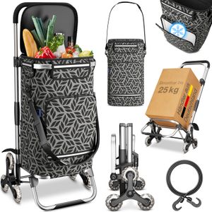 ELONEO Einkaufstrolley Treppensteiger mit Kühlfach, Einkaufsroller klappbar, Shopping Trolley höhenverstellbar, Reflektoren, abnehmbare Tasche 43 L, Hackenporsche (Treppensteiger-Trolley, Grau)