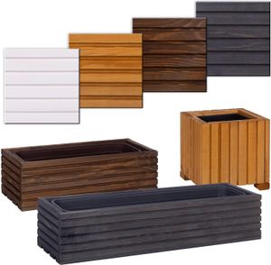 Blumenkasten Holz mit Einsatz · Dunkelbraun 44cm x 20cm x 14cm · 4 Farben 3 Größen · Pflanzgefäß für Fensterbank / Balkon / Terrasse
