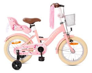 SJOEF Dolly Kinderfahrrad 14 Zoll | Kinder Fahrrad für Mädchen / Jugend | Ab 2-7 Jahren | 12 - 18 Zoll | inklusive Stützräder (Rosa)