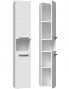 CDF Bad-Hochschrank NEL l | Farbe: Weiß | Modernes Badregal | Stauraumschrank | Geräumige Einlegeböden | Türen | Einfache Montage | Stilvolle Griffe