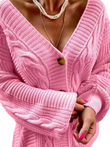 Damen Strickjacken Open Cardigan Strickjacke Pullover  Winter Jacke Übergangsjacke Rosa,Größe S