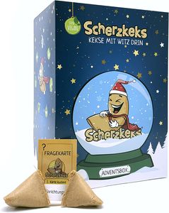 Scherzkeks® - Premium Adventsbox mit 24 Keksen | Scherzkekse mit lustigen Scherzfragen in einer dekorativen Weihnachtsbox - als Adventskalender, zu Weihnachten, zum Wichteln, Silvester, Geschenk Set
