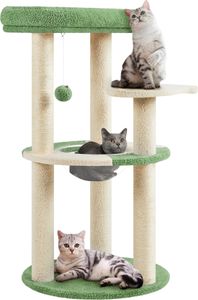 Yaheetech Katzenbaum Kratzbaum 90 cm Höhe Katzenkratzbaum, Meer Design mit Plattform in Fischform Raumkapsel Sisalstämme für Kätzchen, Grün/Beige