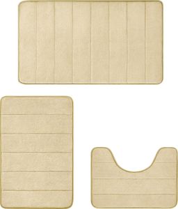 OKWISH 3 Stück Badteppich Badematten Set Waschbar rutschfest Badvorleger Duschvorleger Duschmatte Badteppich für Badezimmer Khaki