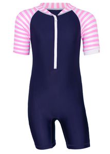 JUJA - UV-Schwimmanzug für Babys - Kurzärmlig - Stripy - Dunkelblau/Pink, 62/68/74