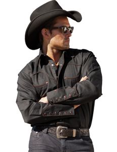 Herren Westernhemd Cowboy Biker Western Hemd »JACK« Schwarz