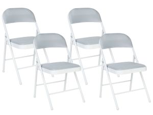 BELIANI Sada 4 skládacích židlí světle šedé kovový bílý rám čalouněný látkou sedák a opěrák