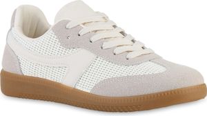 VAN HILL Damen Sneaker Low Schnürer Bequeme Strick Freizeit Schnür-Schuhe 841515, Farbe: Beige, Größe: 40