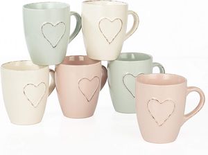 Kaffeebecher Teebecher Hearts Pastellfarben - 6 Stück im Vintage Look
