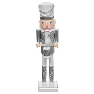Weihnachtsdeko Figur Nussknacker aus Holz weiß / Silber, Höhe 38 cm