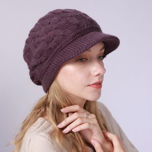 Wintermütze Damen Mütze mit Shirm Damen Schirmmütze Damen Baskenmütze Beanie Barett Warm Strickmütze Winter Fleece Innerhalb Gefütterte Mütze Damen