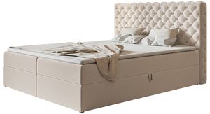 Boxspringbett MIAMI mit 2 Bettkästen, Polsterbett Maße: 160x200, Farbe: Beige, Velourstoff, Doppelbett mit Bonell-Matratze