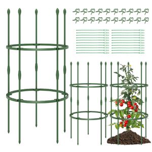 COSTWAY 3er Tomaten Rankhilfe 102cm hoch, Pflanzenstütze verstellbare Höhe, 2 Ringe, Tomatenkäfig Pflanzenkäfig Garten Grün