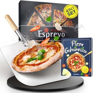 Esprevo® Pizzastein Set Firenze inklusive 164 Seiten Pizza Kochbuch mit Rezepten und Anleitungen | Pizzastein inkl. Pizzaschieber für Backofen & Grill