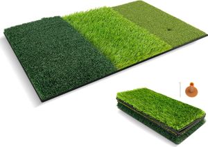 COSTWAY 42 x 65cm Golf Schlagmatte, Golfmatte 3 Farben langes und kurzes Gras, Golf-Übungsmatte klappbar mit 2 Teehaltern für Indoor und Outdoor
