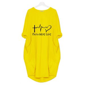 Damen Herz Print Langarm Lose Taschen Kleid T-Shirt Kleid Oversize,Farbe:Gelb,Größe:Xl