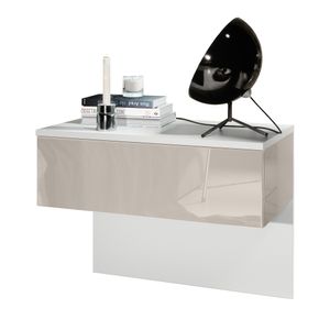 Vladon Nachttisch Sleep,  Germany, Nachttischschrank mit Schublade zur Wandmontage, Weiß matt/Sandgrau Hochglanz (60 x 46 x 35 cm)