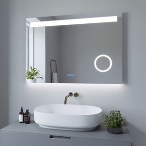 Badspiegel mit Beleuchtung Lichtspiegel Dimmbar Bluetooth Lautsprecher Badezimmerspiegel 100x70cm Bad Spiegel Beschlagfrei Energiesparend Kaltweiß Wandspiegel mit Touchschalter