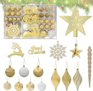 TRMLBE c 108er Set Kunststoff Christbaumkugeln inkl. Sterne, Schneeflocken und Rentiere glänzend mit Glitzer, Ø 3, 4 & 6 cm Plastikkugeln Weihnachtsbaumkugeln, inkl. Haken (Gold)