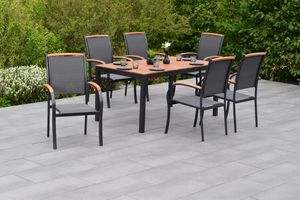 Merxx Gartenmöbelset "Siena" 7tlg. mit Tisch 150 x 90 cm - Aluminiumgestell Graphit mit Textilbespannung Grau und Akazienholz