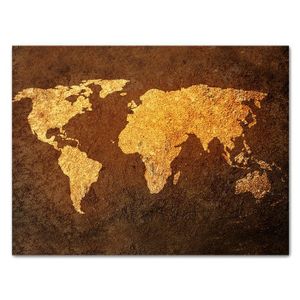 Leinwandbild Weltkarte, Querformat, Landkarte Gold M0314 – Groß - (80x60cm)