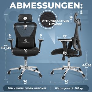 CLOUVOU CleverSeat ergonomischer Bürostuhl, Schreibtischstuhl, 4D Chrom-Metallarmlehne, innovative Rollen, Büro Stuhl, Computerstuhl & Drehstuhl