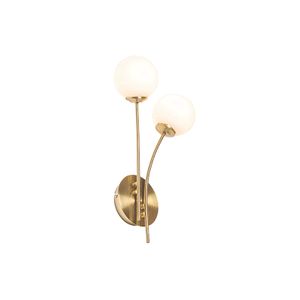 QAZQA - Moderne Wandleuchte Gold I Messing mit Opalglas 2-flammig - Athens I Wohnzimmer I Schlafzimmer - Stahl Rund - LED geeignet G9