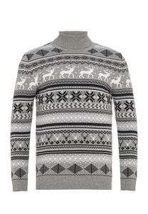 Red Bridge Herren Strickpullover Norweger Rollkragen Pullover Slim-Fit Grau L