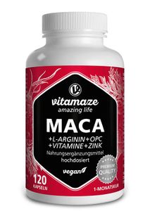 Maca 5000 extra hochdosiert + L-Arginin + OPC + Vitamine + Zink, 120 vegane Kapseln