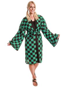 Schachbrettmuster Kimono für Erwachsene grün schwarz
