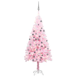 Eleganten-Stil Künstlicher Weihnachtsbaum mit Beleuchtung & Kugeln Rosa 150cm DE74895