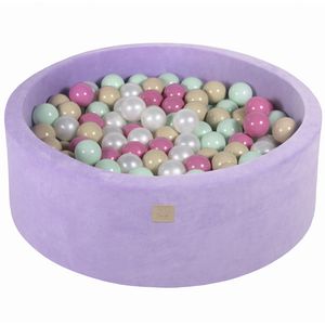 MeowBaby Bällebad 90x30 cm rund Velvet Lilac mit 200 Bällen, Farbe Bälle:Beige/Pastel Pink/Gray/White