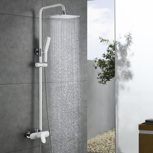 Duscharmatur Weiß Duschsystem Rainshower Regendusche Duschset Brausegarnitur mit Duschkopf und Handbrause Dusche Armatur mit Überkopfbrause für Badezimmer