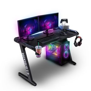Elite Gaming-Tisch ROCKSOLID 2.0 - Schreibtisch mit RGB-Beleuchtung - Carbon - Controller-Halterung - verstellbare Standfüße - 200 kg (Infinity)