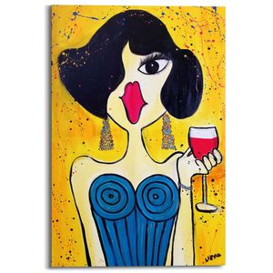 Wandbild Deco Panel Dame Farbenfroh - Wein - Frau - Kunst -  Karikatur