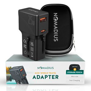 Nomadius Mini Weltstecker – Reisestecker - Universal - 170+ Länder – Weltreiseadapter  - Reiseadapter - Schnelladung