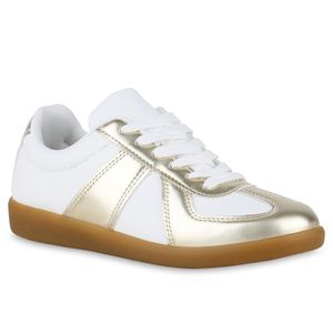 VAN HILL Damen Sneaker Low Bequeme Schnürer Schuhe 841170, Farbe: Gold, Größe: 36