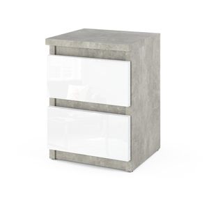 FURNICA - GABRIEL - Nachttisch - Nachtschrank mit 2 Schubladen - Beton-Optik / Weiß Gloss H40cm B30cm T30cm