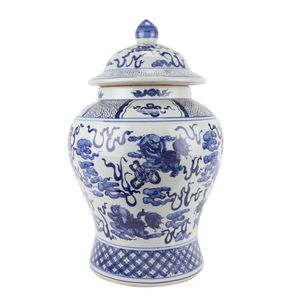 Fine Asianliving Chinesische Deckelvase Blau Weiß Porzellan Handbemalt Qilun D29xH46cm Dekorative Vase Blumenvase Orientalische Keramik Vase Dekoration Vase Moderne Tischdekoration Vase