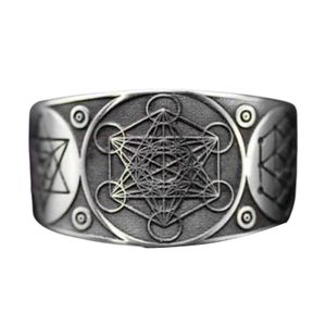 Hexagramm-Muster, Vintage-Uni-Ring, Legierung, verstellbare Öffnung, Punk-Fingerring, Schmuckzubehör-Silber