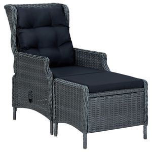 vidaXL Verstellbarer Gartensessel mit Fußhocker Poly Rattan Dunkelgrau