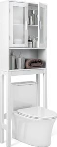 GOPLUS Badezimmerschrank über der Toilette, Toilettenschrank platzsparend mit 2 Türen aus gehärtetem Glas, weiß