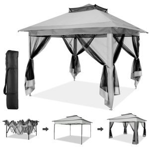 3.3x3.3m Pop Up Faltpavillon Gazebo, Sonnenschirm Pavillon mit Moskitonetz, UV-Schutz 50+, Doppeltes Dach mit Belüftungsloch, inkl. Tragetasche, Grau